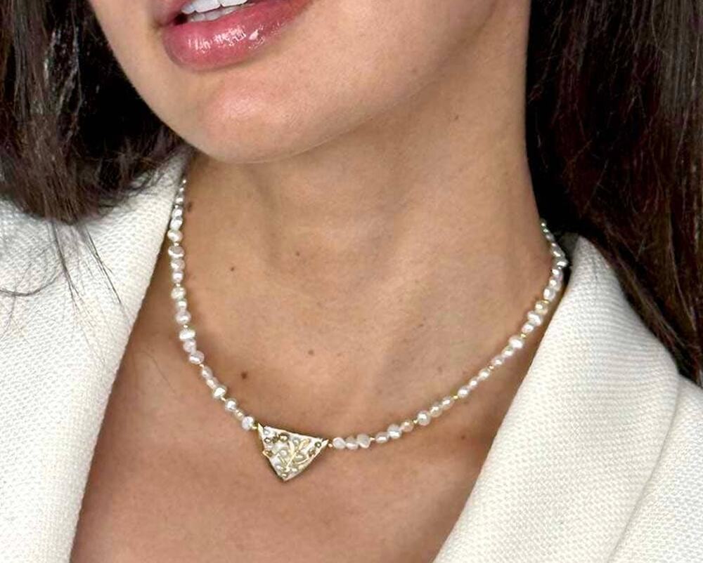 Michal Golan Luster & Light Pearl Triangle Necklace